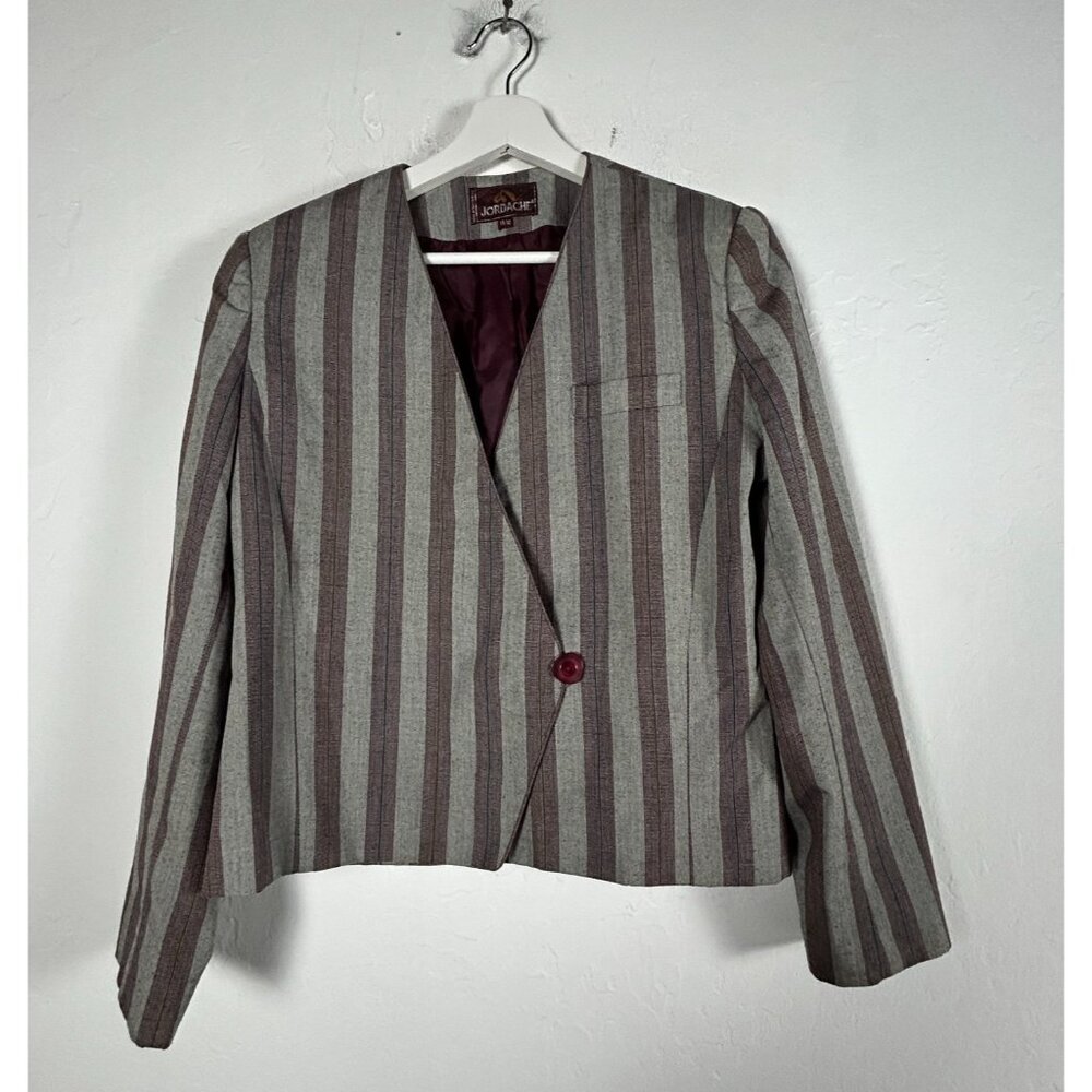 Jordache Women's Single Breasted Blazer Long Sleeve Striped Purple Size 11/12